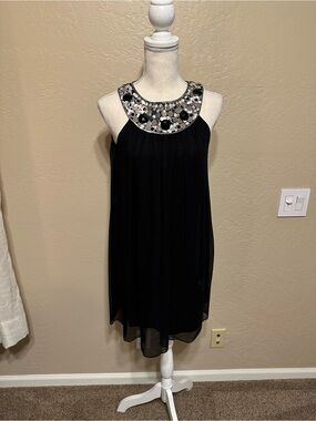 Maggy London Black Mini Dress with Silver Embellished Neckline